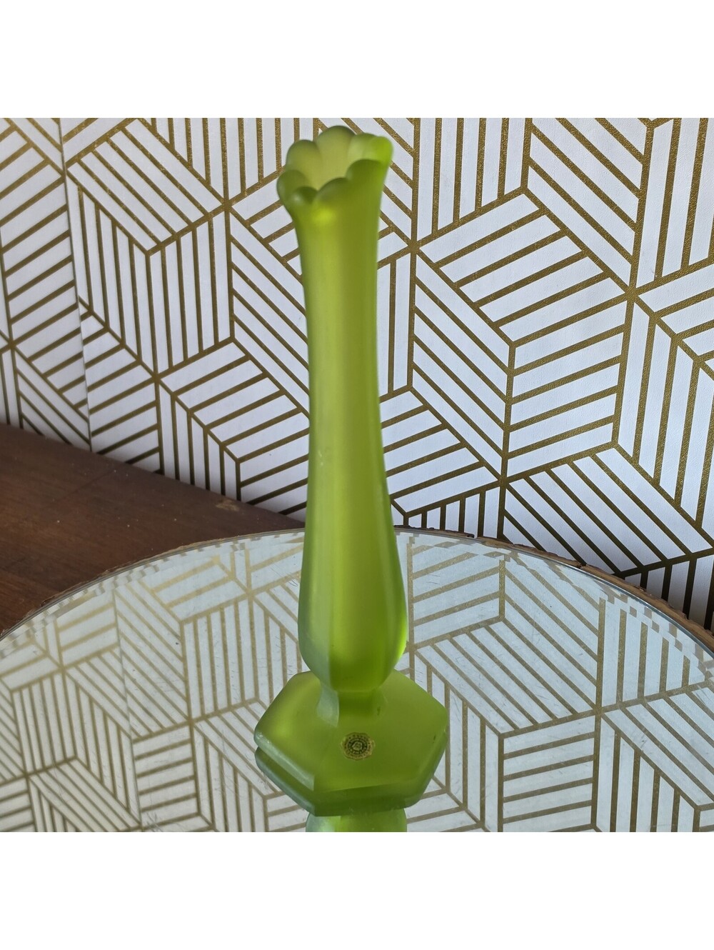 Vintage Westmoreland Collectible Frosted Green Satin Swung Stretch Bud Vase 9"